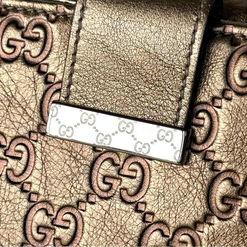 🌟Gucci Gold Leather Embossed Monogram Wallet